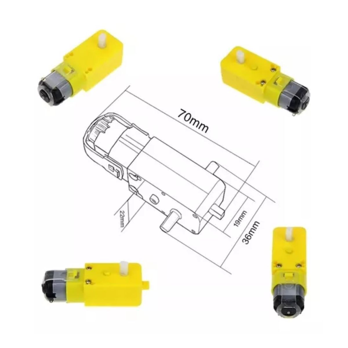 10 Pieza Motorreductor Recto 48:1 Motor 2 Ejes Carro amarillo