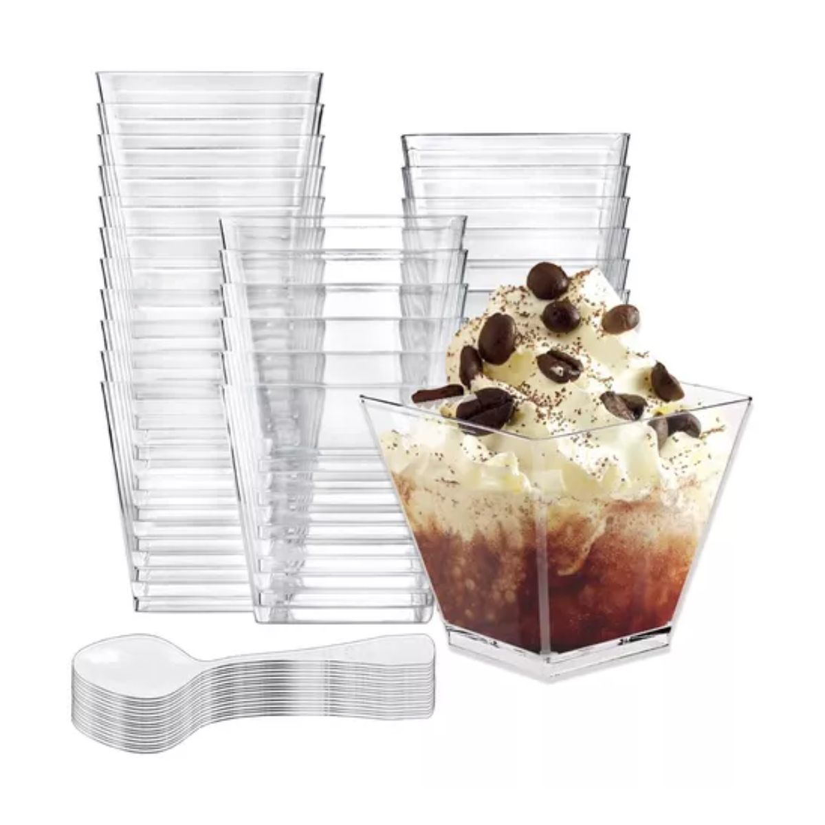 Mini Vasitos Postres Reposteria Plastico Con Cuchara 50 pzas transparente