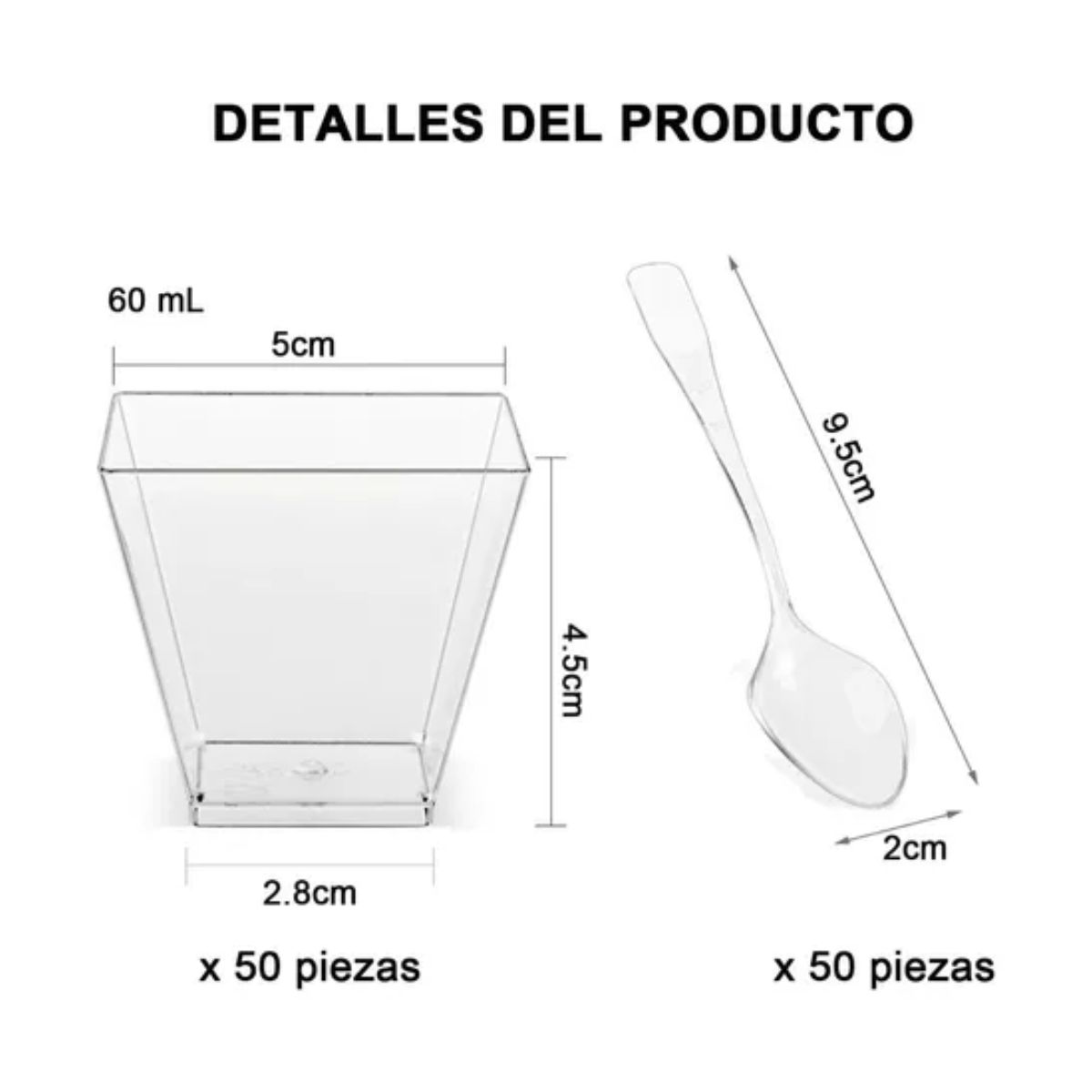 Mini Vasitos Postres Reposteria Plastico Con Cuchara 50 pzas transparente