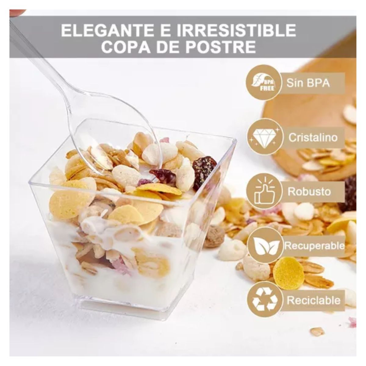 Mini Vasitos Postres Reposteria Plastico Con Cuchara 50 pzas transparente