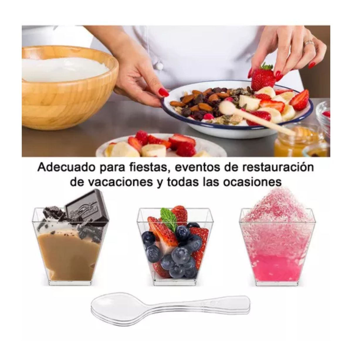 Mini Vasitos Postres Reposteria Plastico Con Cuchara 50 pzas transparente