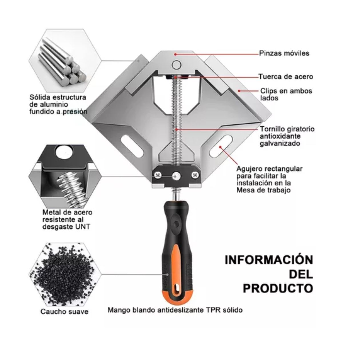Prensa Esquinera Para Madera Y Metal Apertura 90 4 Piezas gris