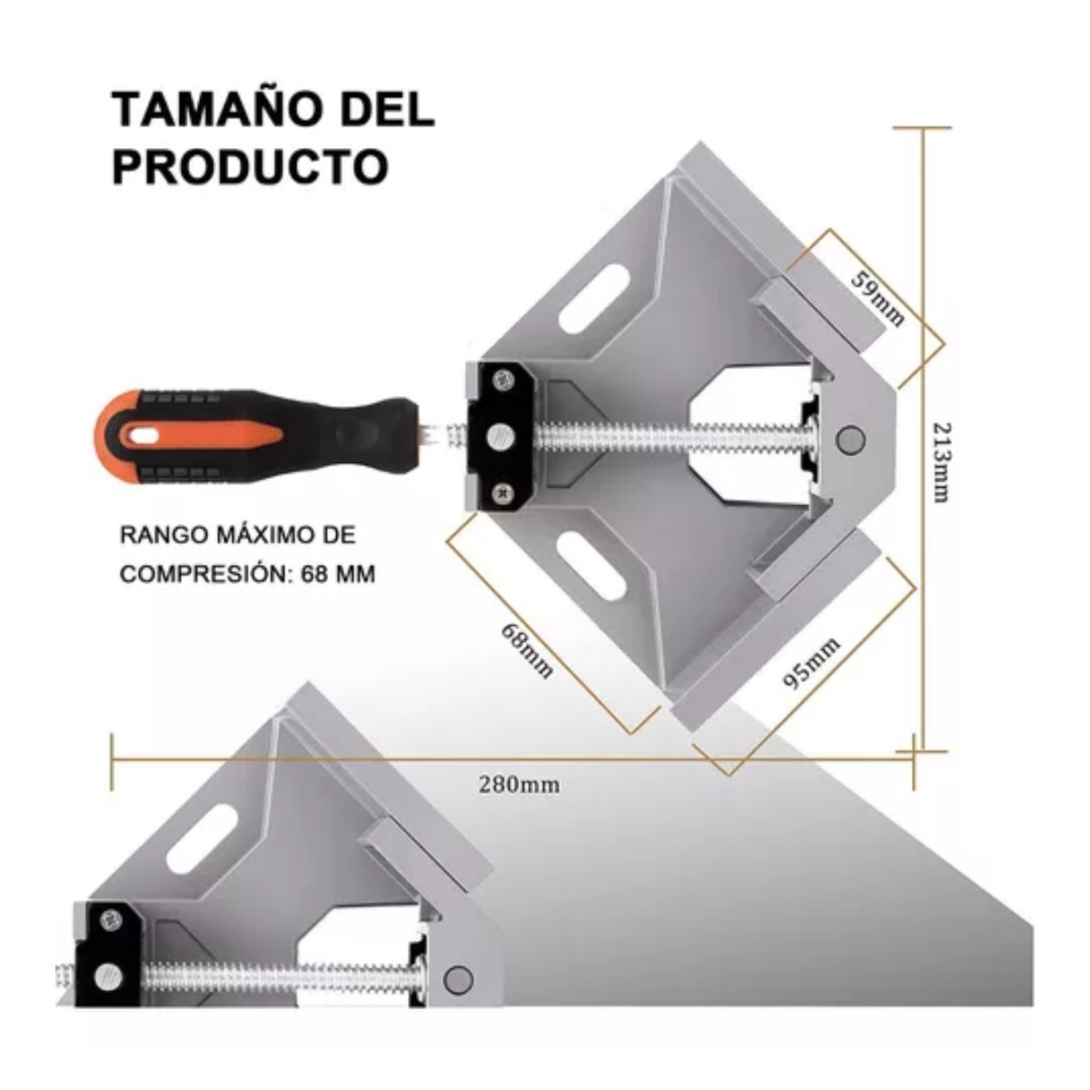 Prensa Esquinera Para Madera Y Metal Apertura 90 4 Piezas gris