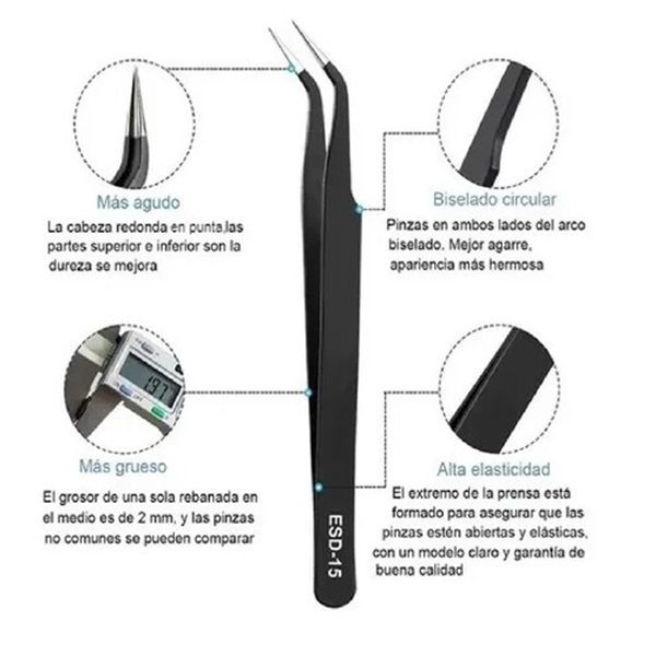 Kit Pinzas Antiestáticas Precisión Herramienta Electronica