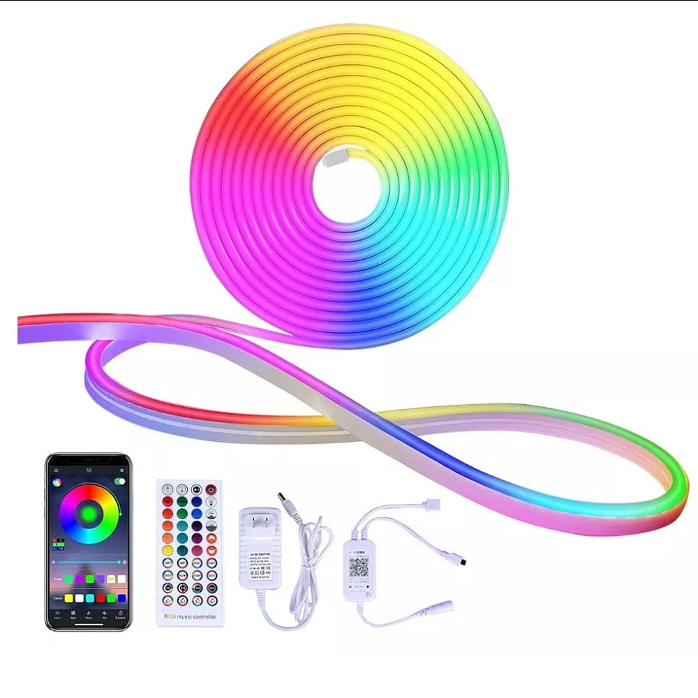 Tira De Luz Led Rgb De Neón Ip65 Flexible Bluetooth De 5m