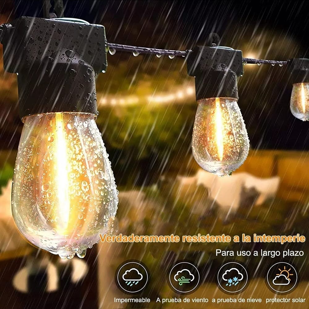 Cadena De Luces Led Para Exteriores 15m Con 14 Focos Led