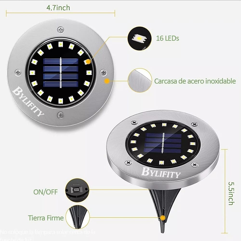 Bylifity Lampara Solar Luz Led Exterior De Jardin 16leds