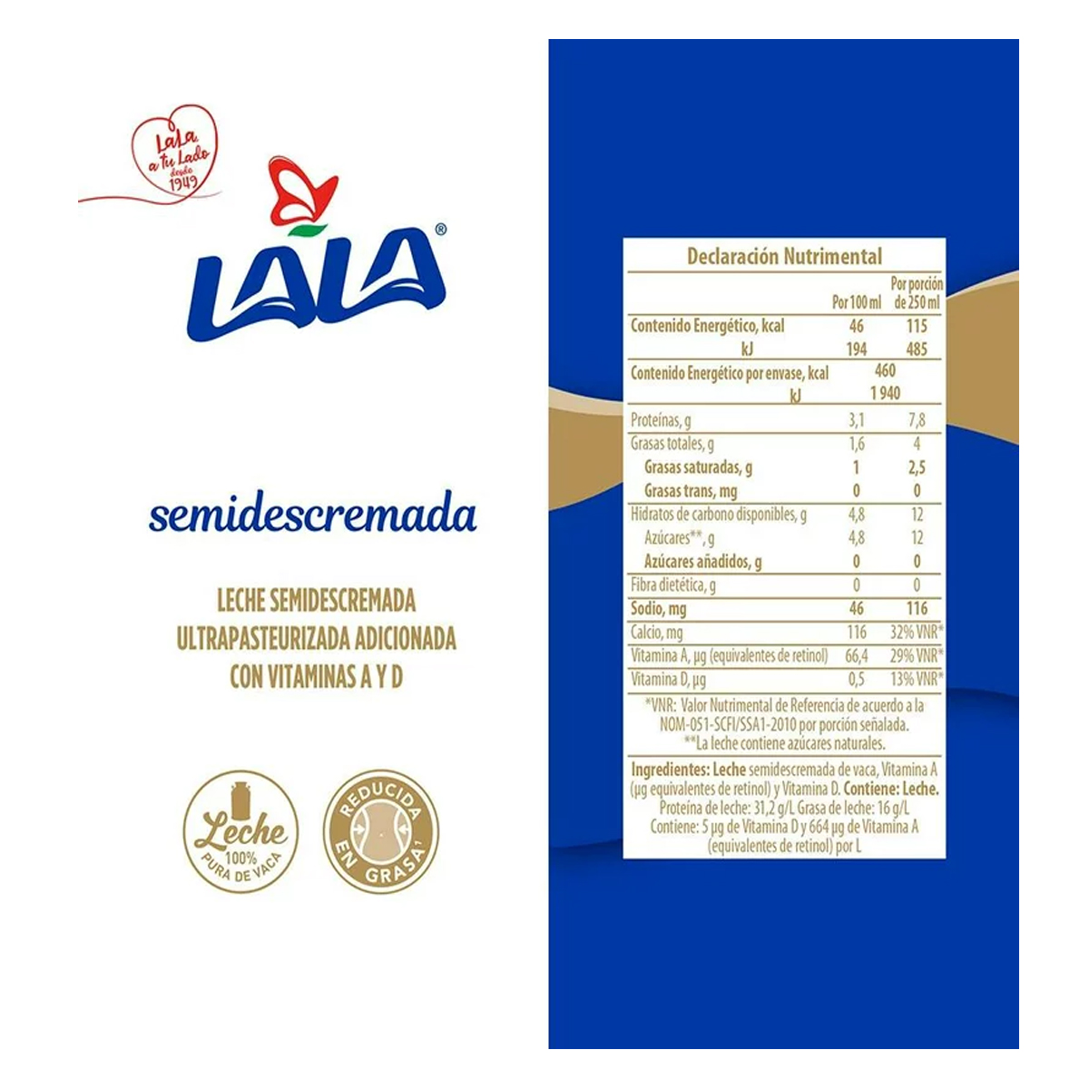 Leche Uht Lala Semidescremada 12 Piezas de 1 litro c/u