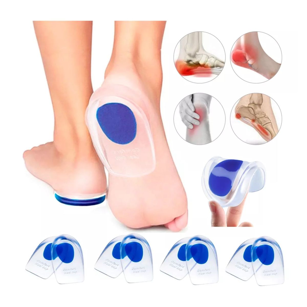 4 Par Talonera Espolón Plantillas Ortopédicas Gel Calcáneo AZUL