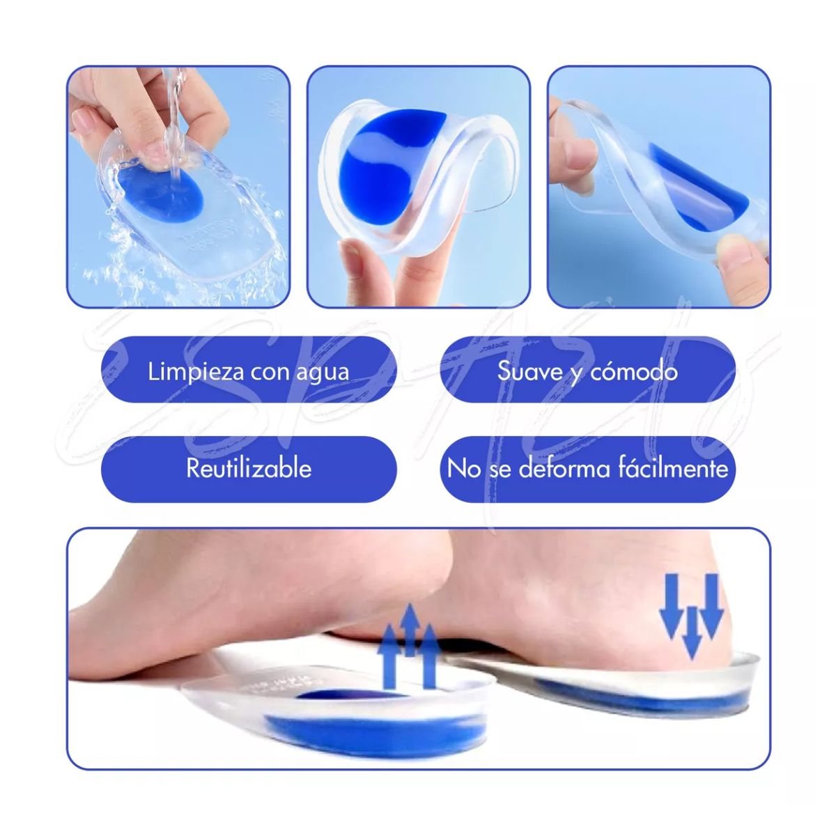4 Par Talonera Espolón Plantillas Ortopédicas Gel Calcáneo AZUL