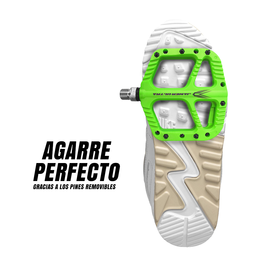 Pedal Bicicleta Nylon Mtb Pin Removible Eje De Cromoly Verde