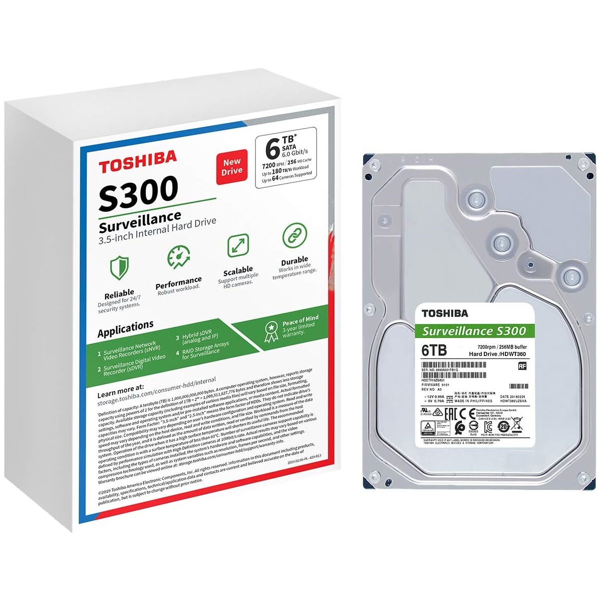 Disco Duro Para Videovigilancia Toshiba S300 Surveillance 3.5" 6TB SATA III 6Gbit/s 256MB Caché