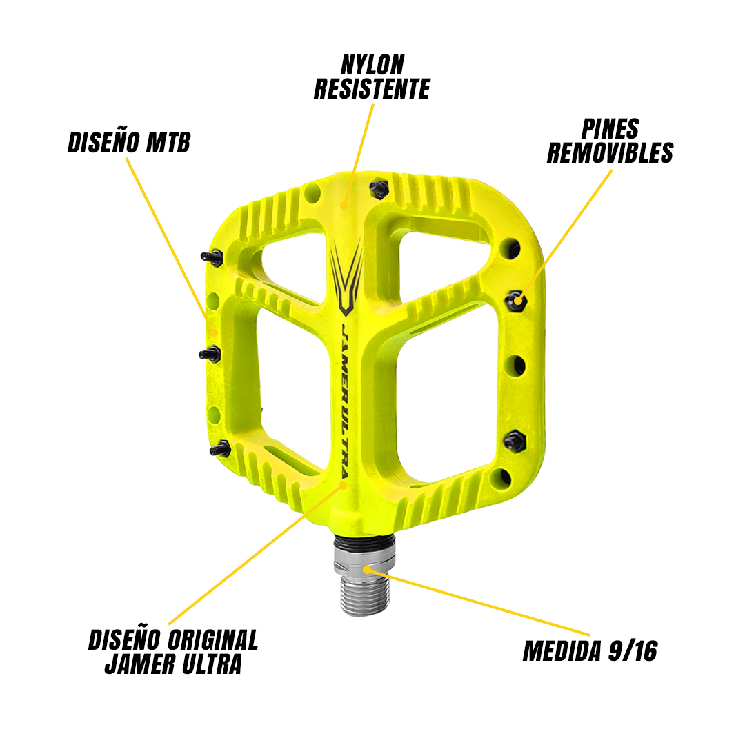 Pedal Bicicleta Nylon Mtb Pin Removible Eje De Cromoly Amarillo