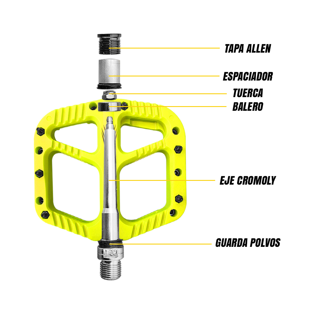 Pedal Bicicleta Nylon Mtb Pin Removible Eje De Cromoly Amarillo
