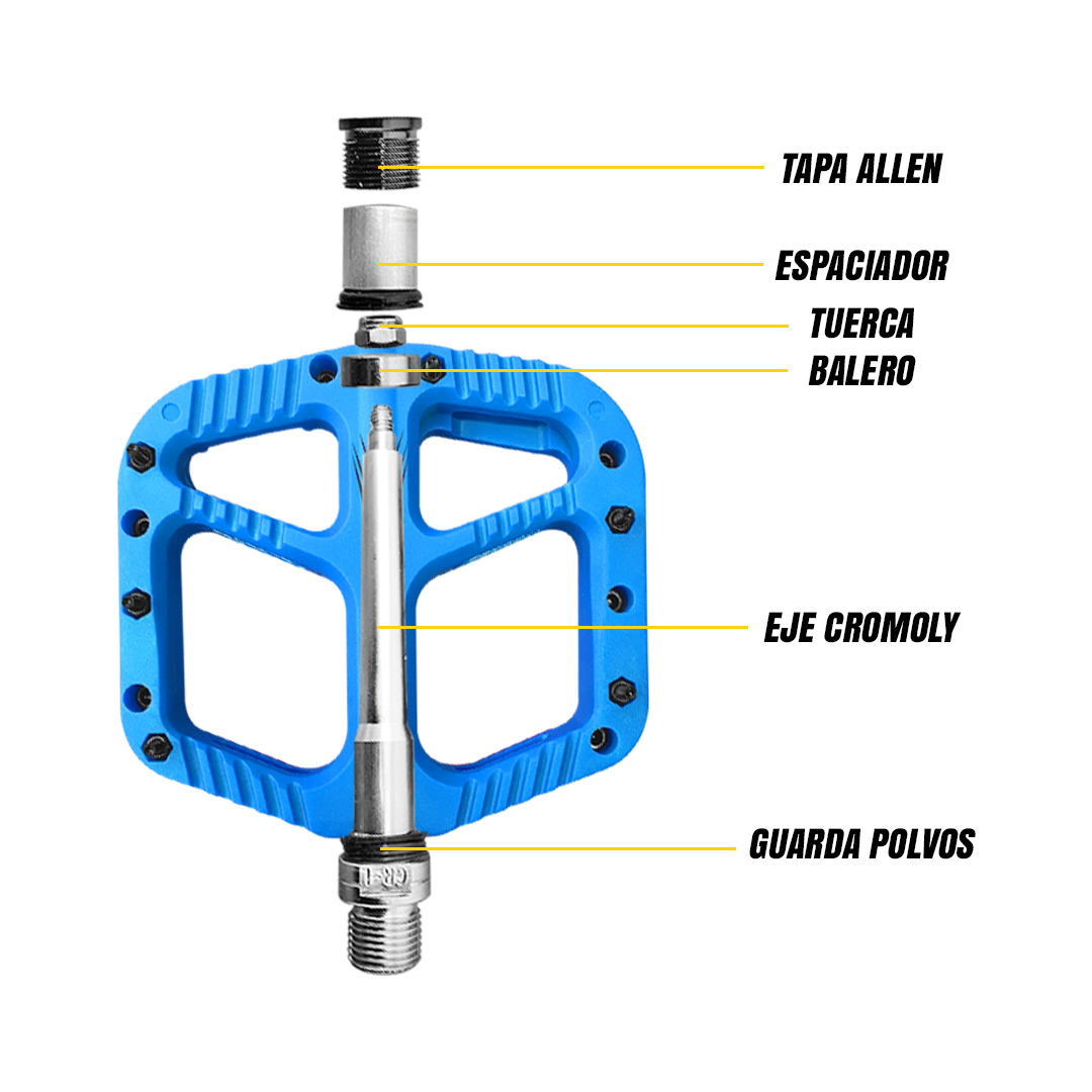 Pedal Bicicleta Nylon Mtb Pin Removible Eje De Cromoly Azul