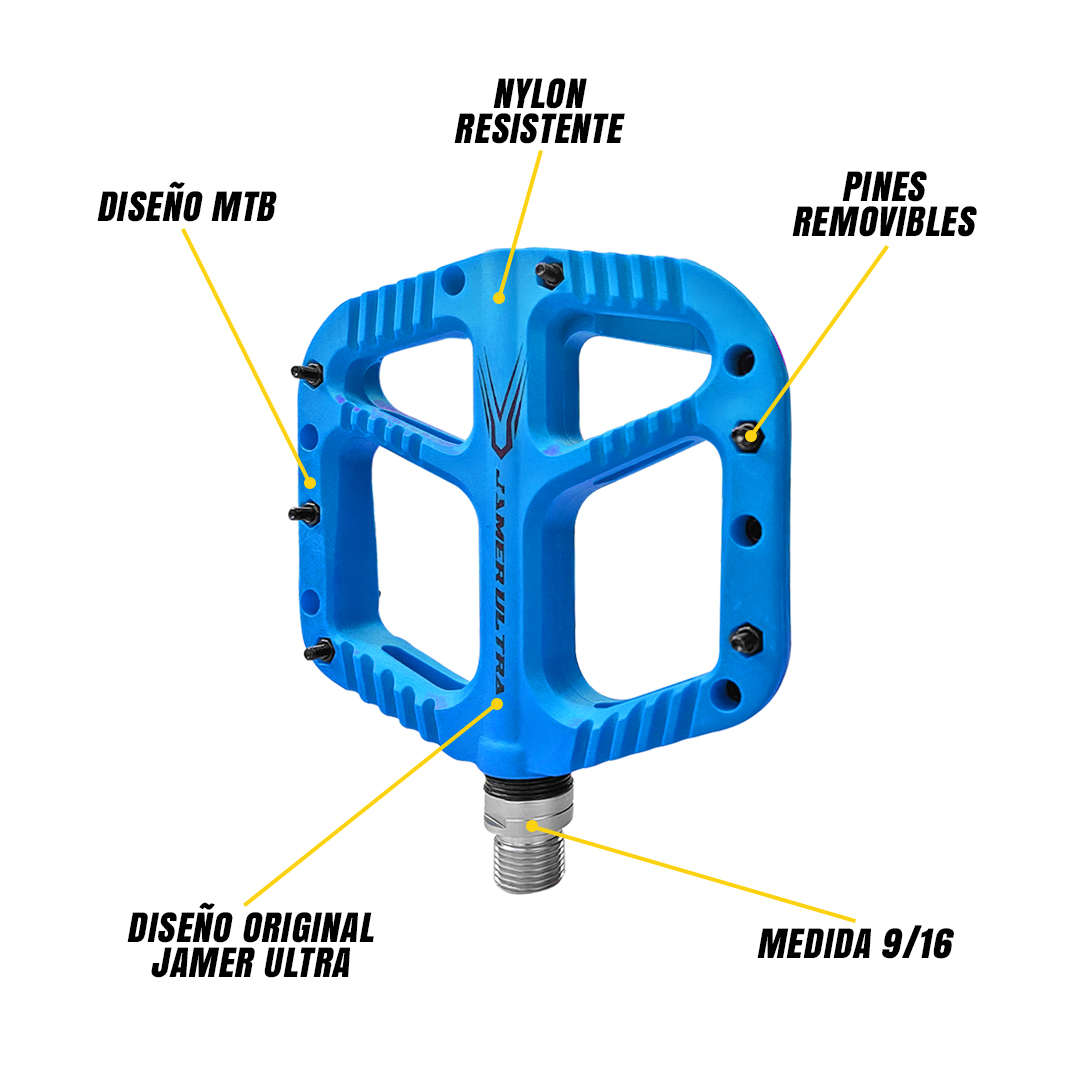 Pedal Bicicleta Nylon Mtb Pin Removible Eje De Cromoly Azul