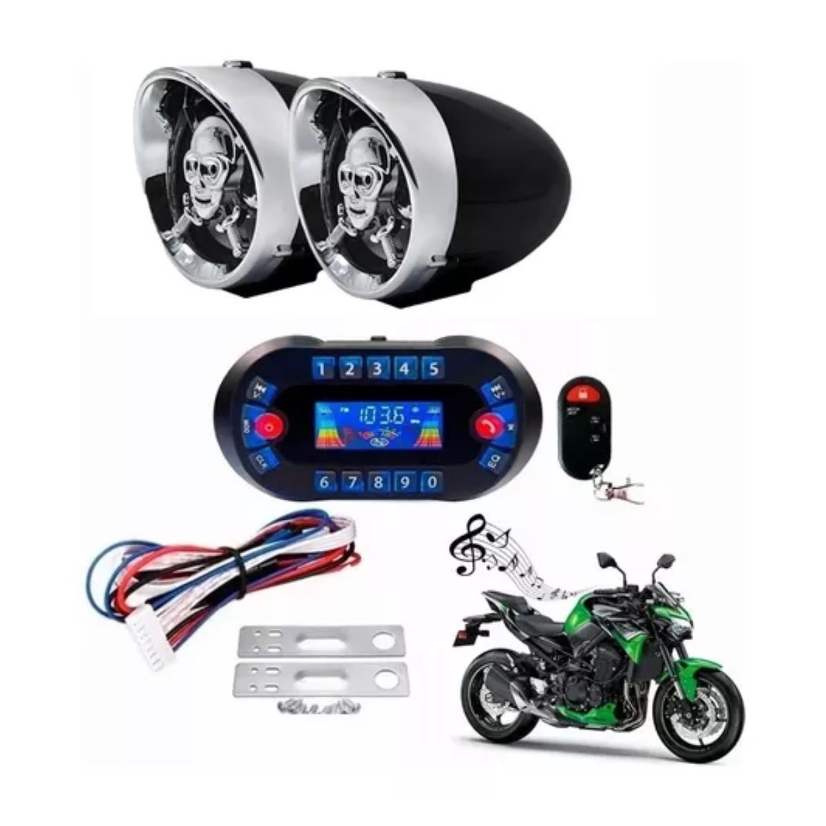 Estéreo Moto Bocinas Mp3 Usb Sd Bluetooth A Prueba De Agua negro