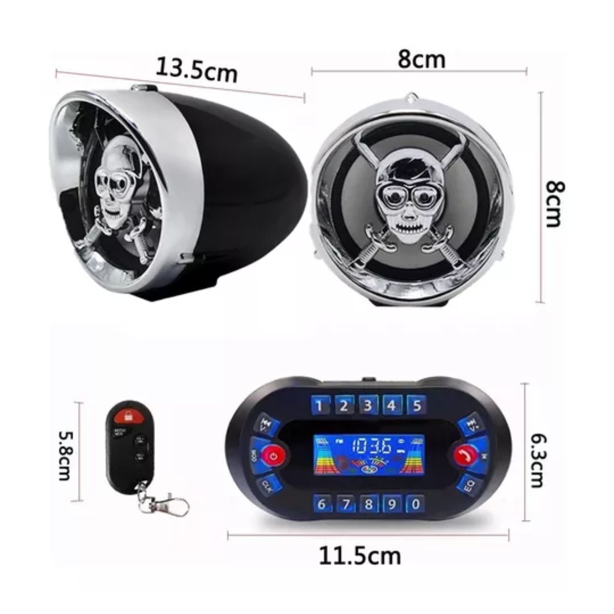 Estéreo Moto Bocinas Mp3 Usb Sd Bluetooth A Prueba De Agua negro