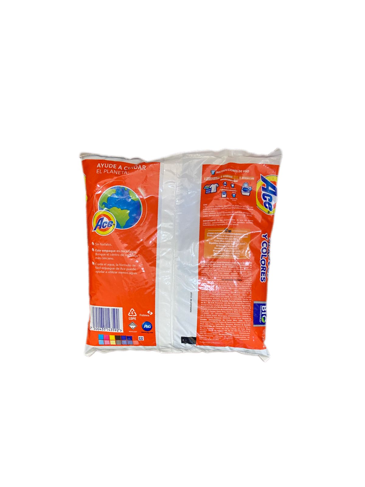 Detergente En Polvo Ace Blancos Y Colores 750 Gr Caja 12 Pz 