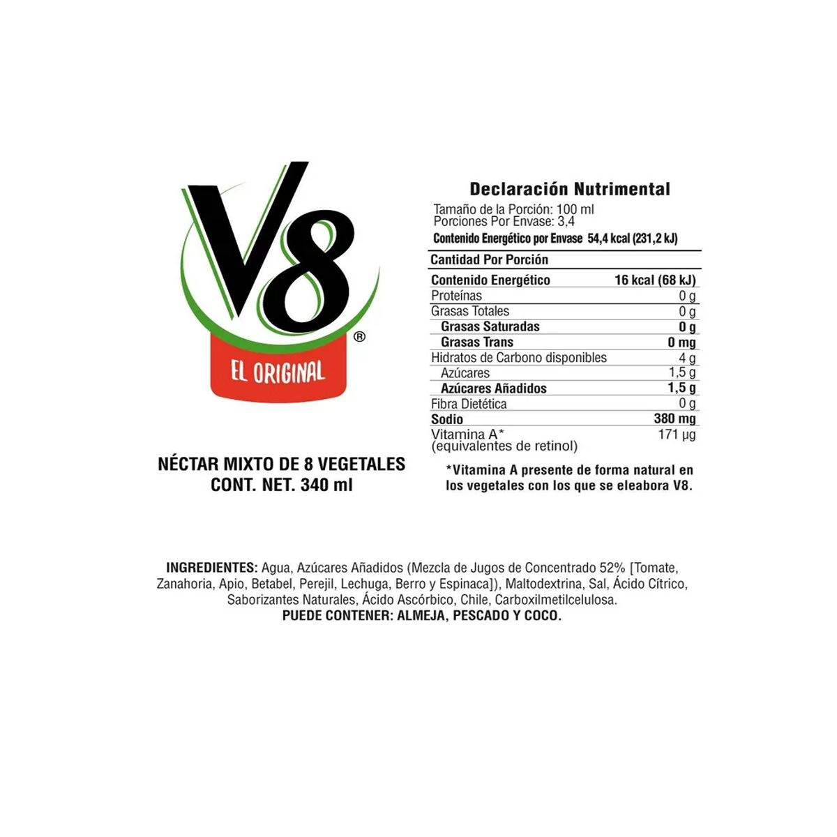 Jugo de Verduras V8 Original 24 Piezas 340 ml c/u