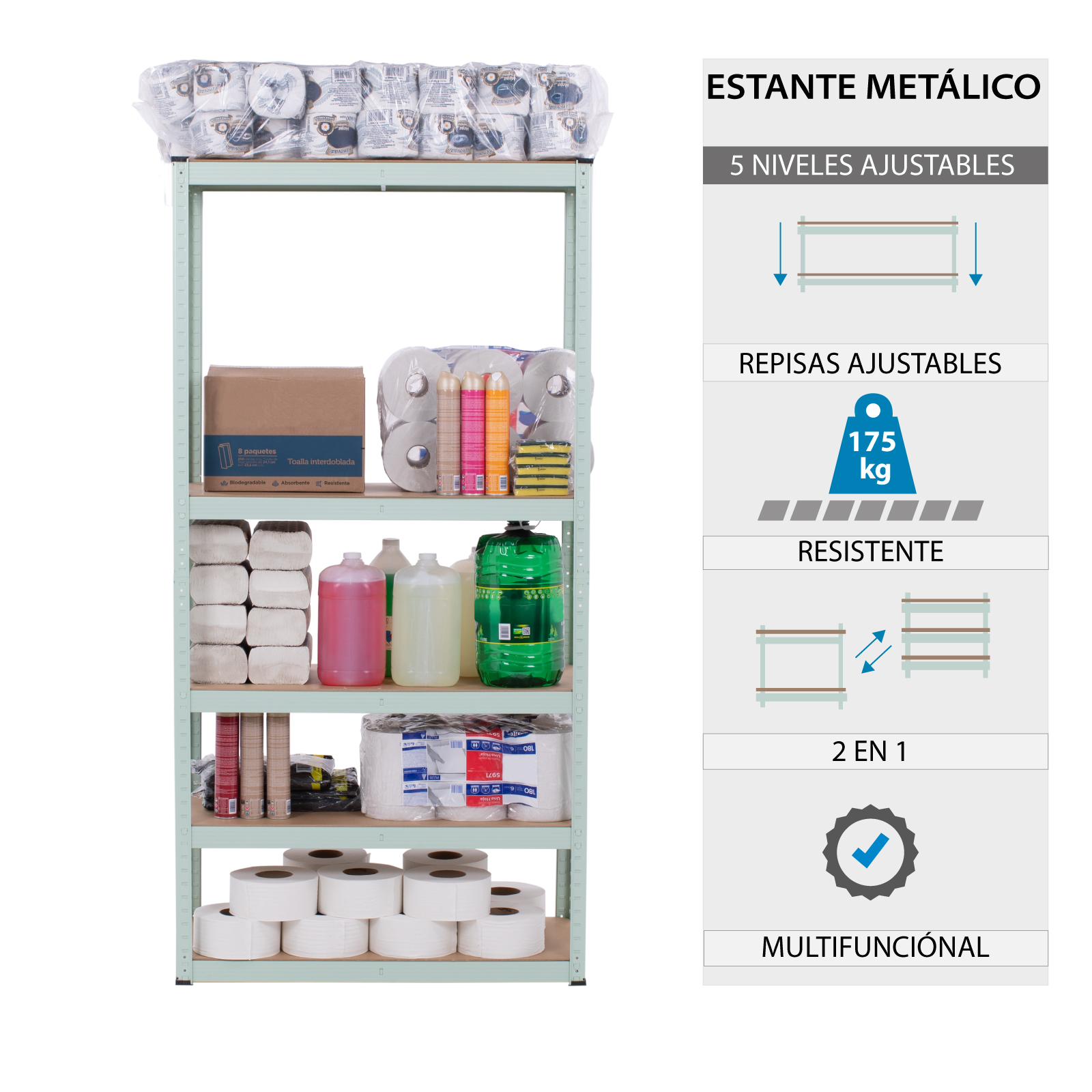 Onof Estante Metálico Rack Organizador para Hogar de 5 Niveles Rectangular