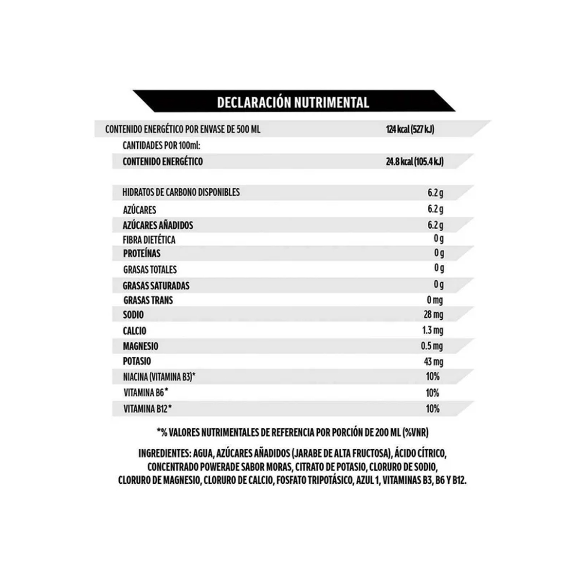 Bebida Hidratante Powerade Moras 12 Piezas de 500 ml c/u