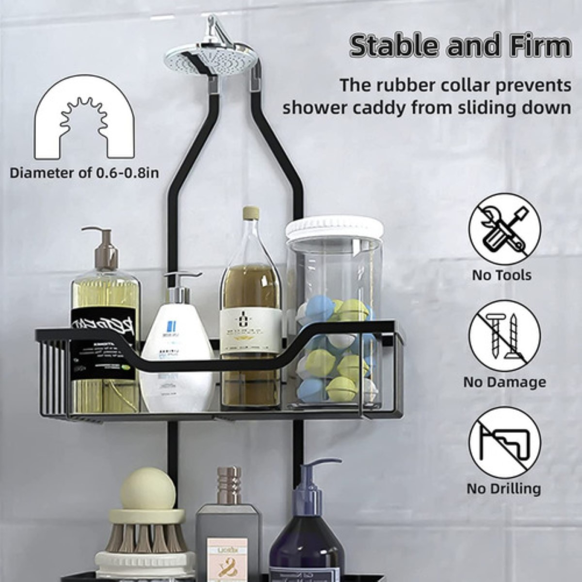 Estante De Baño De Dos Niveles Con Portajabón Negro