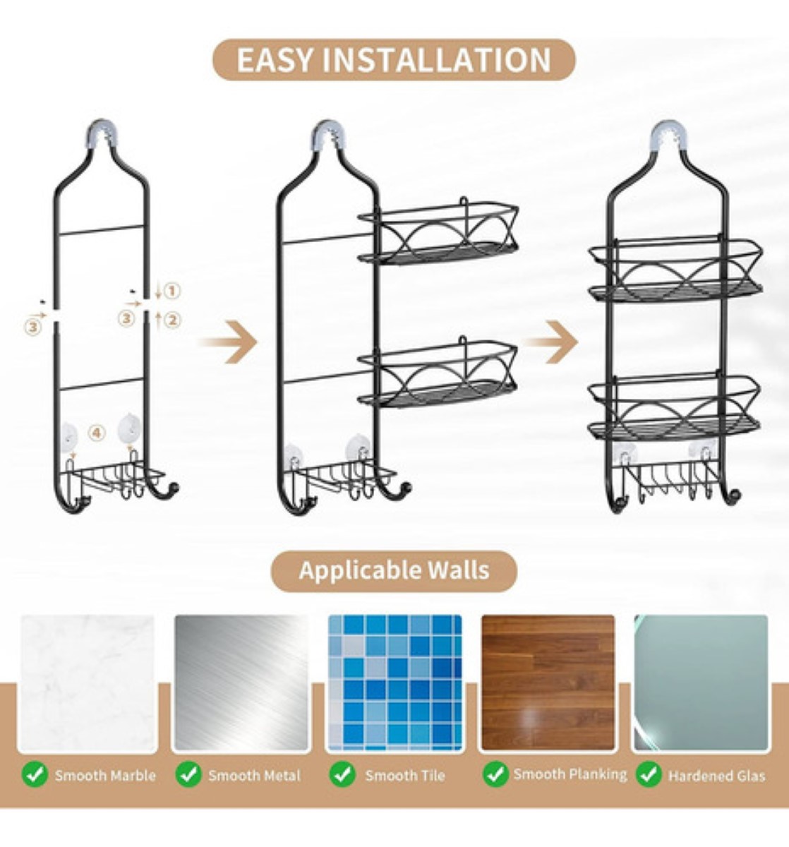 Organizadore Para Bano Cocina Pared Repisa Estante 3 Niveles negro