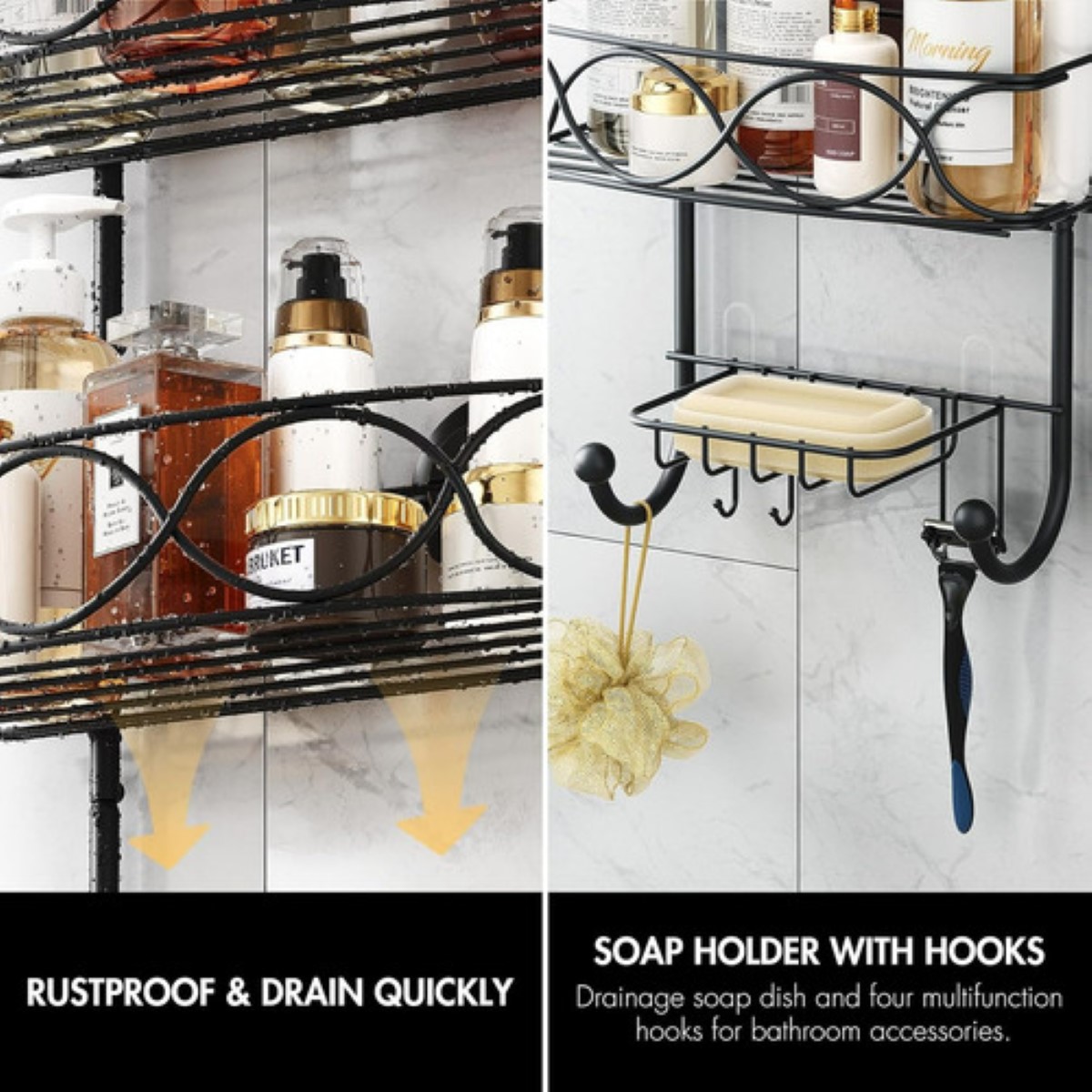 Organizadore Para Bano Cocina Pared Repisa Estante 3 Niveles negro