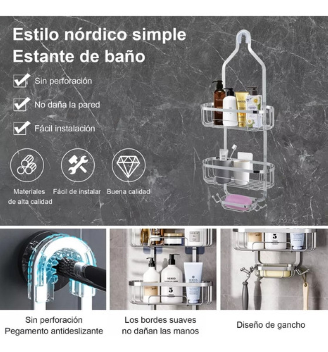 Estantes Organizador Ducha Y Jaboneras Accesorios Para Baño Gris