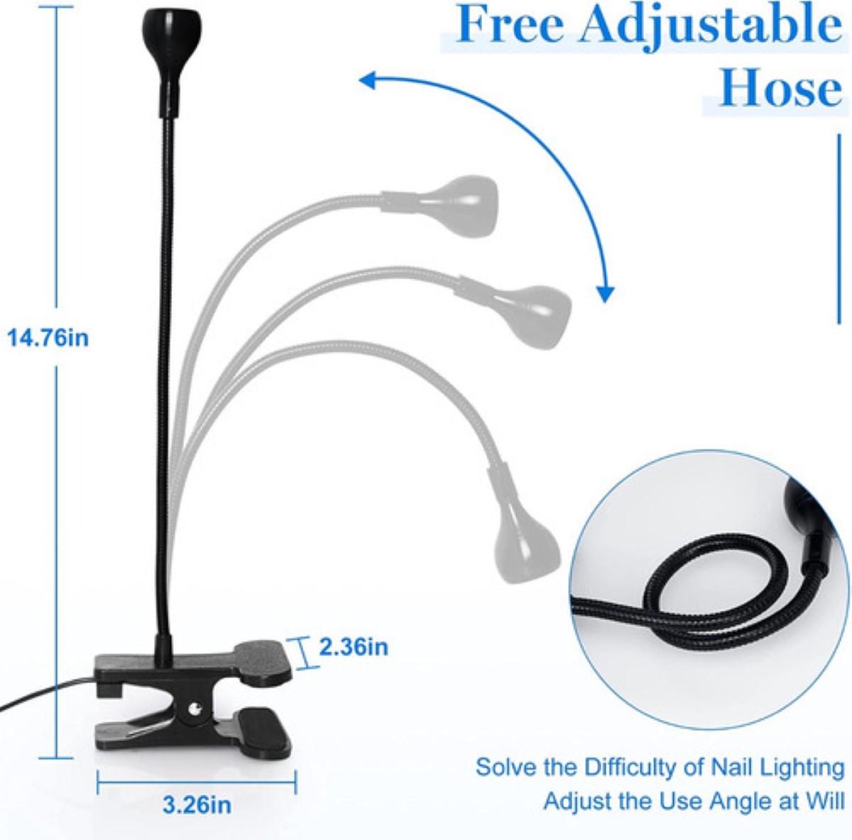 Lámpara Uv Led Cuello De Cisne Para Uñas Usb Con Clip Gel negro