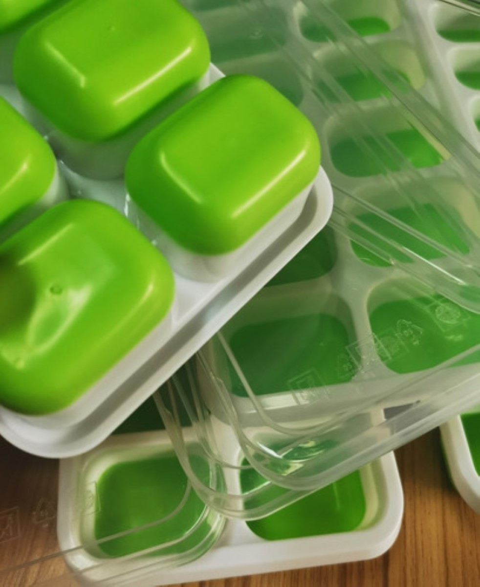 Bandejas De Cubitos Hielo, Molde De Hielo Con Tapa, 4 Juego BLANCO/VERDE