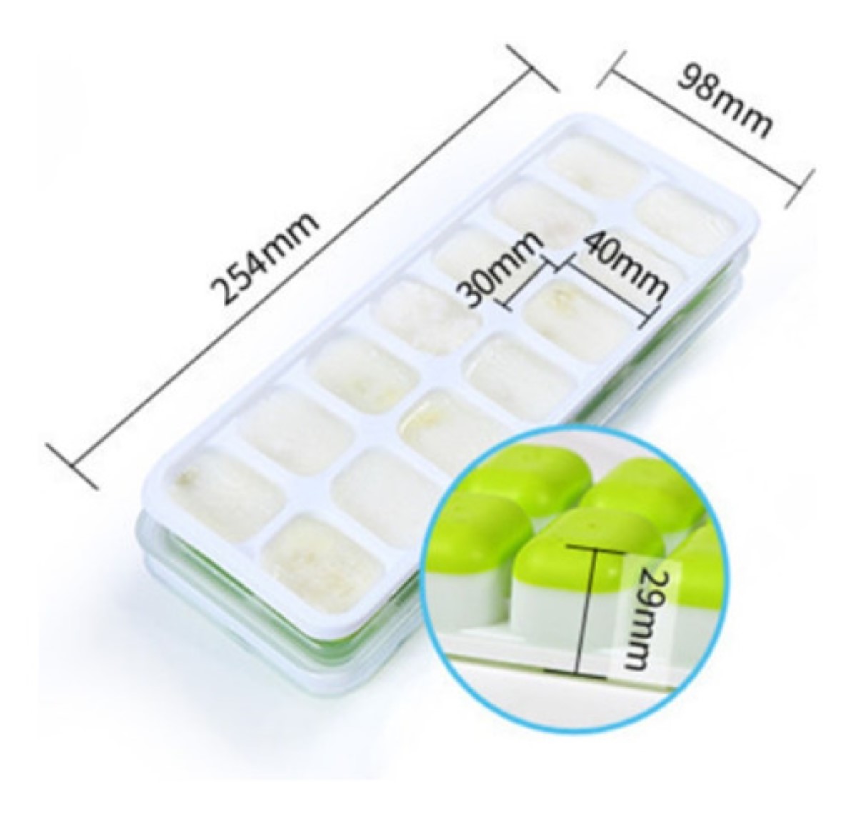 Bandejas De Cubitos Hielo, Molde De Hielo Con Tapa, 4 Juego BLANCO/VERDE