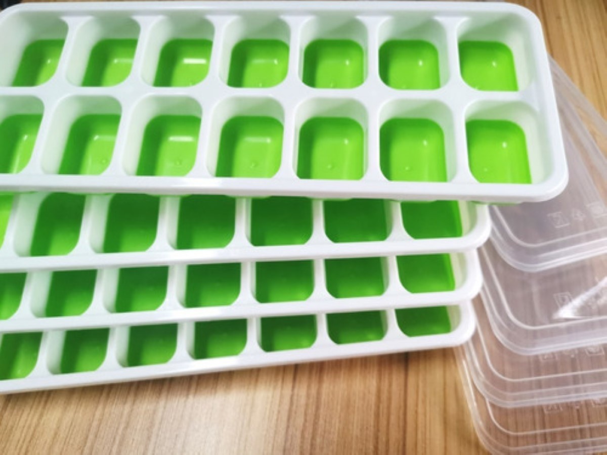 Bandejas De Cubitos Hielo, Molde De Hielo Con Tapa, 4 Juego BLANCO/VERDE