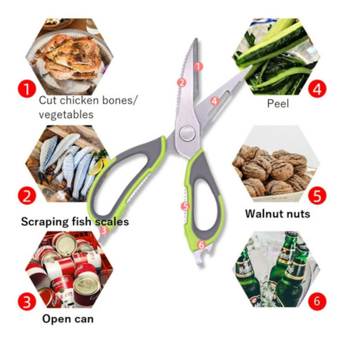 Tijeras De Cocina Multifunción Para Cortar Huesos De Pollo VERDE 