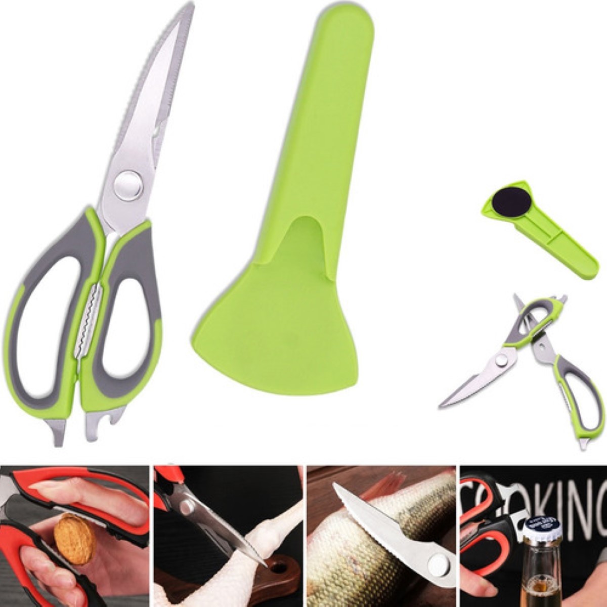 Tijeras De Cocina Multifunción Para Cortar Huesos De Pollo VERDE 