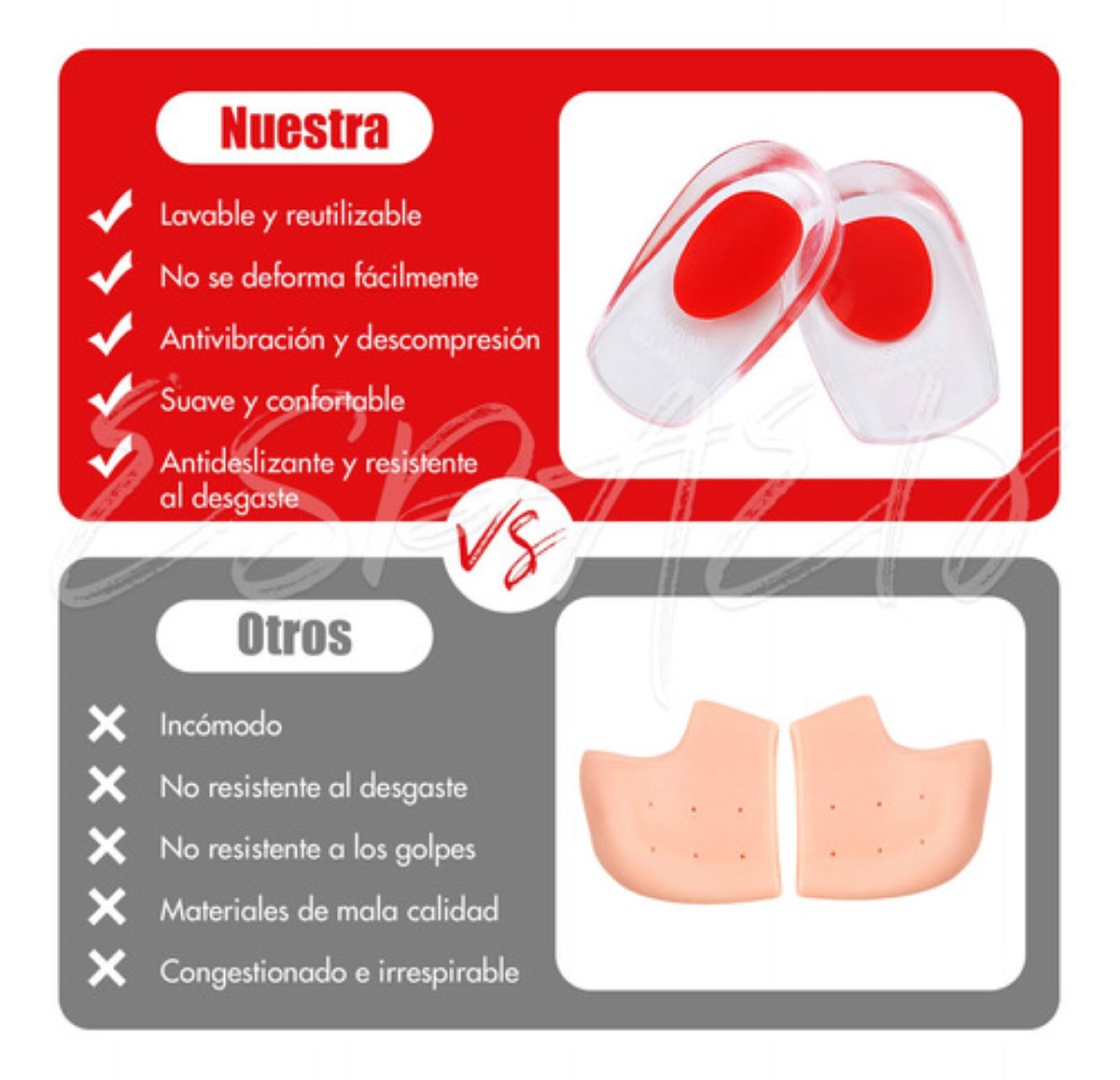 4 Par Talonera Espolón Plantillas Ortopédicas Gel Calcáneo ROJO