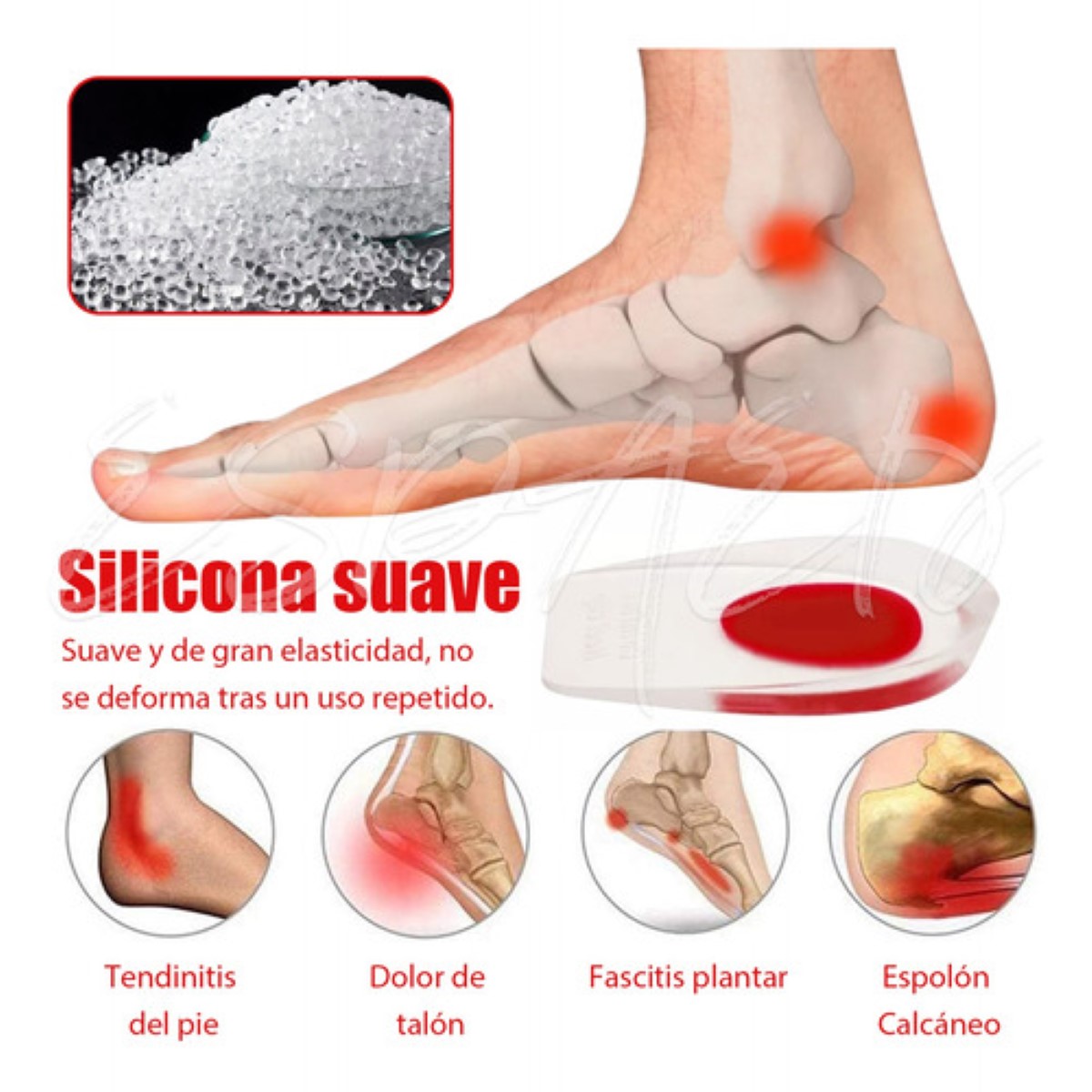 4 Par Talonera Espolón Plantillas Ortopédicas Gel Calcáneo ROJO