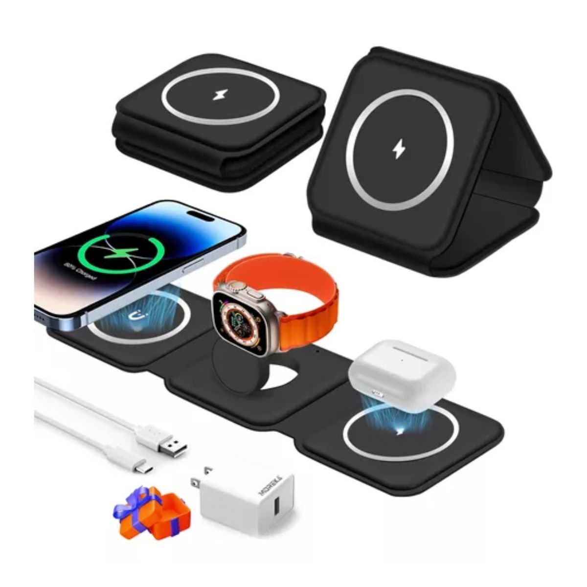 Cargador Inalámbrico 3 En 1 enviar Negro
