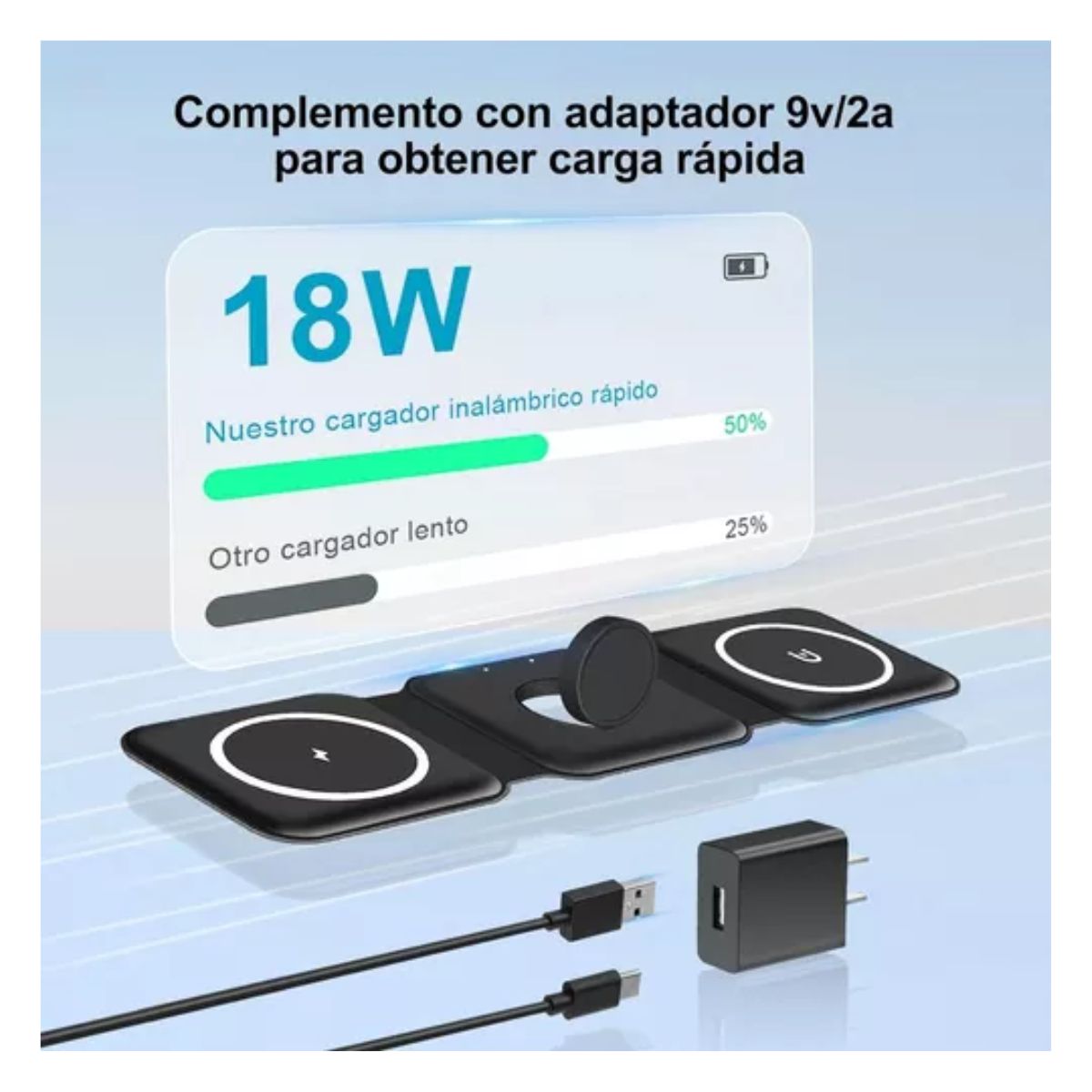 Cargador Inalámbrico 3 En 1 enviar Negro