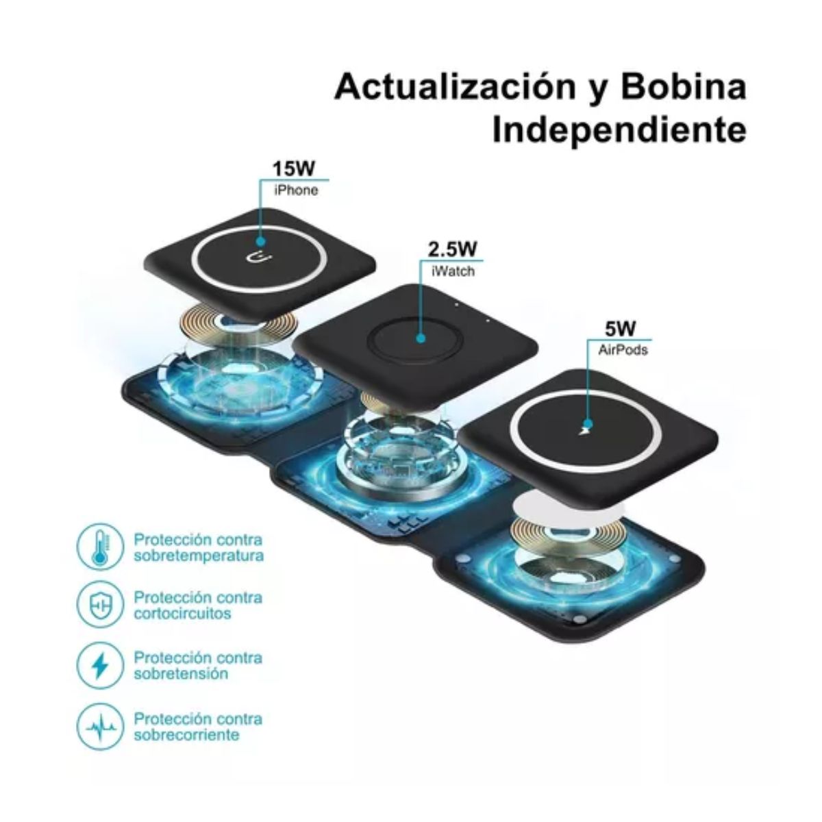 Cargador Inalámbrico 3 En 1 enviar Negro