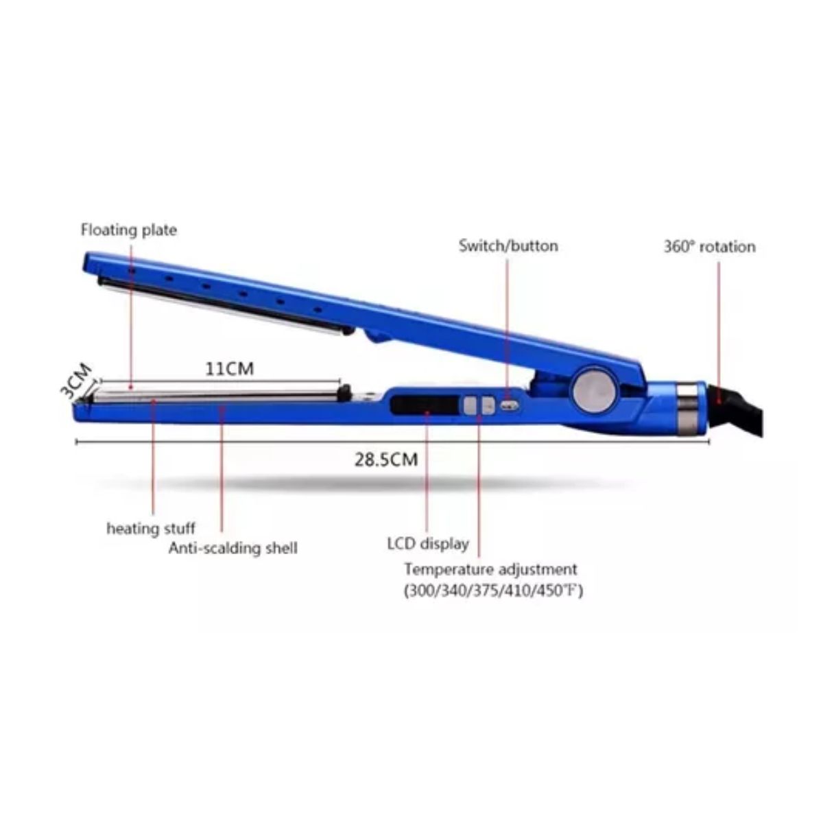 Kit De Plancha Alaciadora 450 tenaza Rizadora Cabello Azul