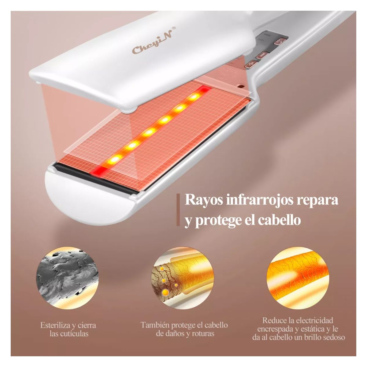Plancha Para Cabello Profesional Cerâmica Infrarrojo 58mm Blanco