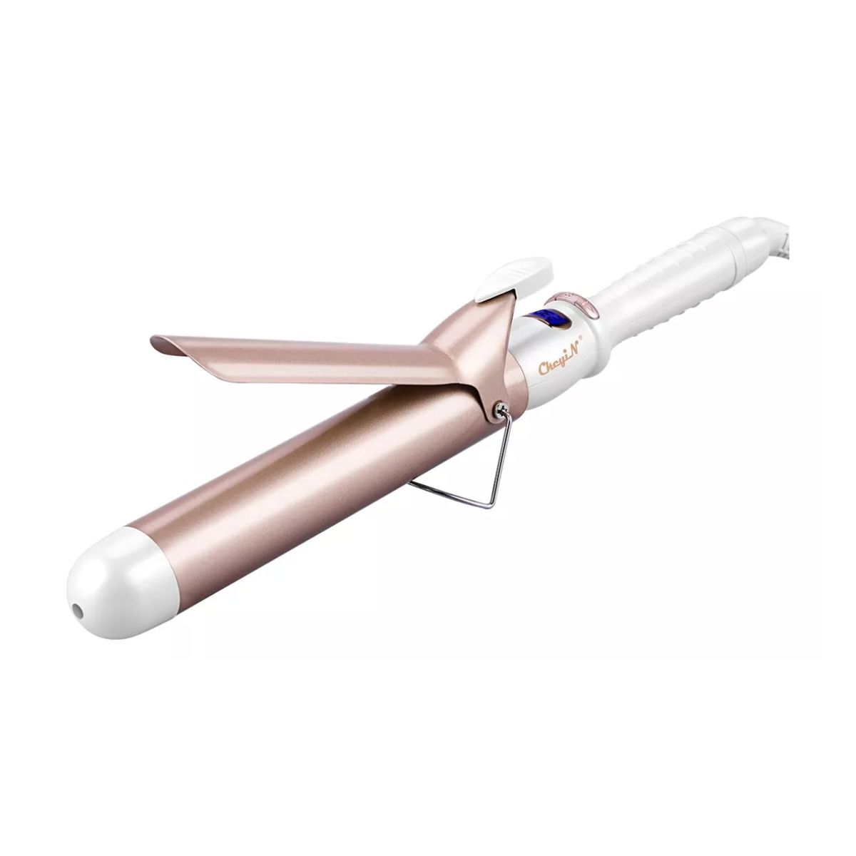 Rizador De Cabello Cerámica Turmalina Ferro Tenaza Pelo 38mm Blanco Dorado