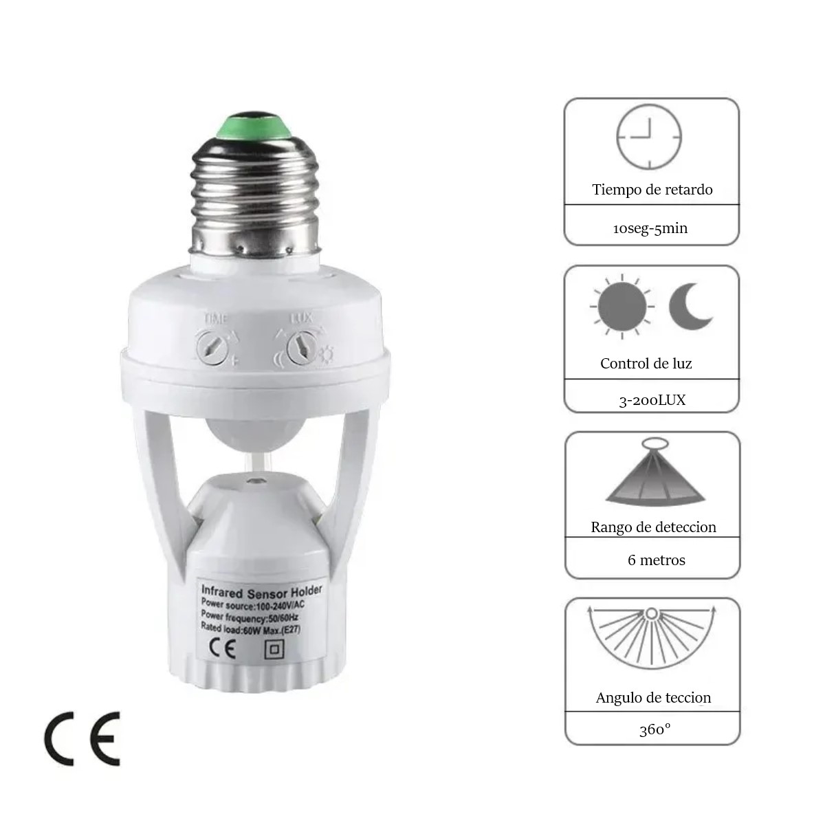 Socket Interruptor luz Sensor movimiento Base detectora E27 110V soporte lámpara foco led casa