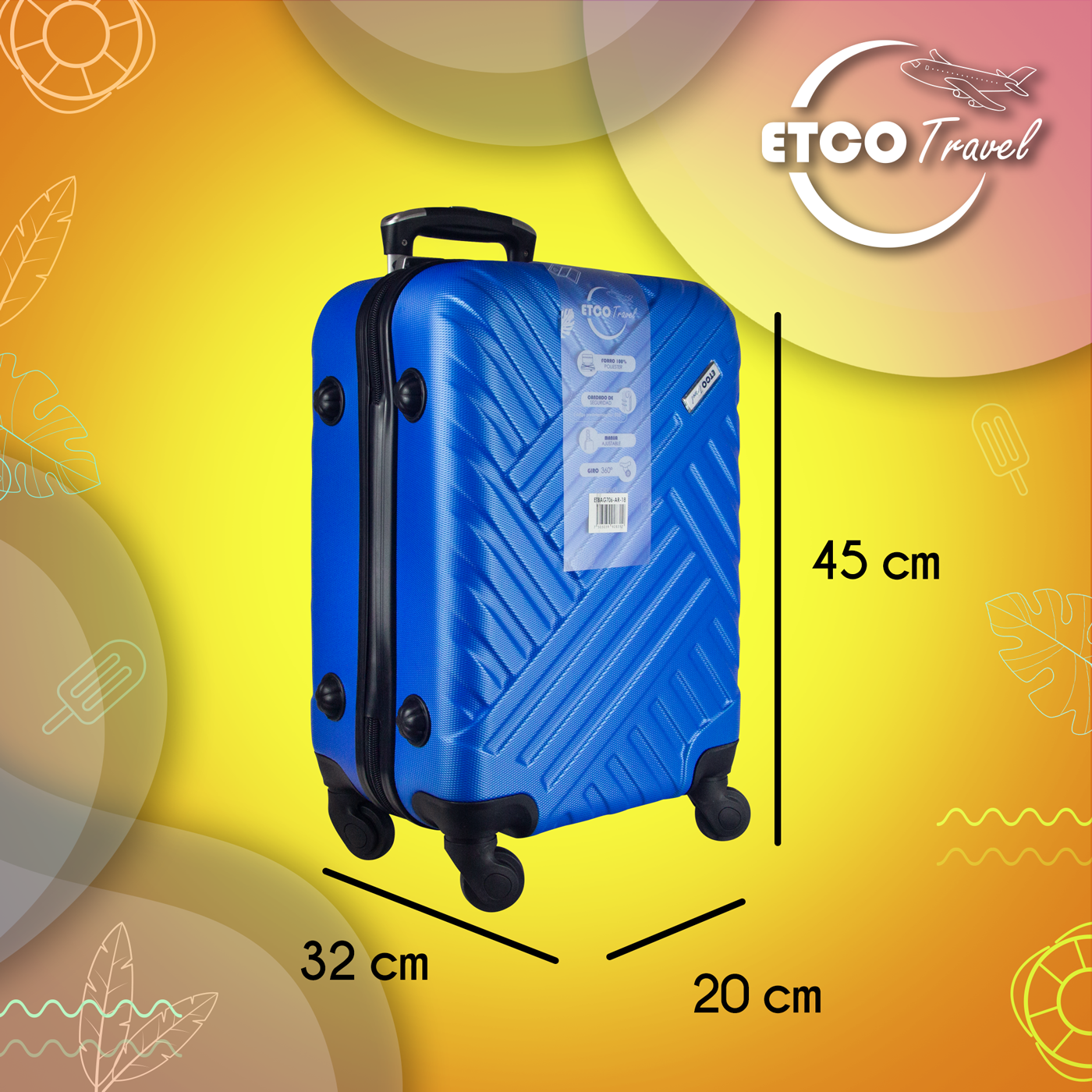Maleta De Viaje Ligera 18 Pul Etco Travel Equipaje De Mano color Azul Rey Avion Ruedas 360 Barata
