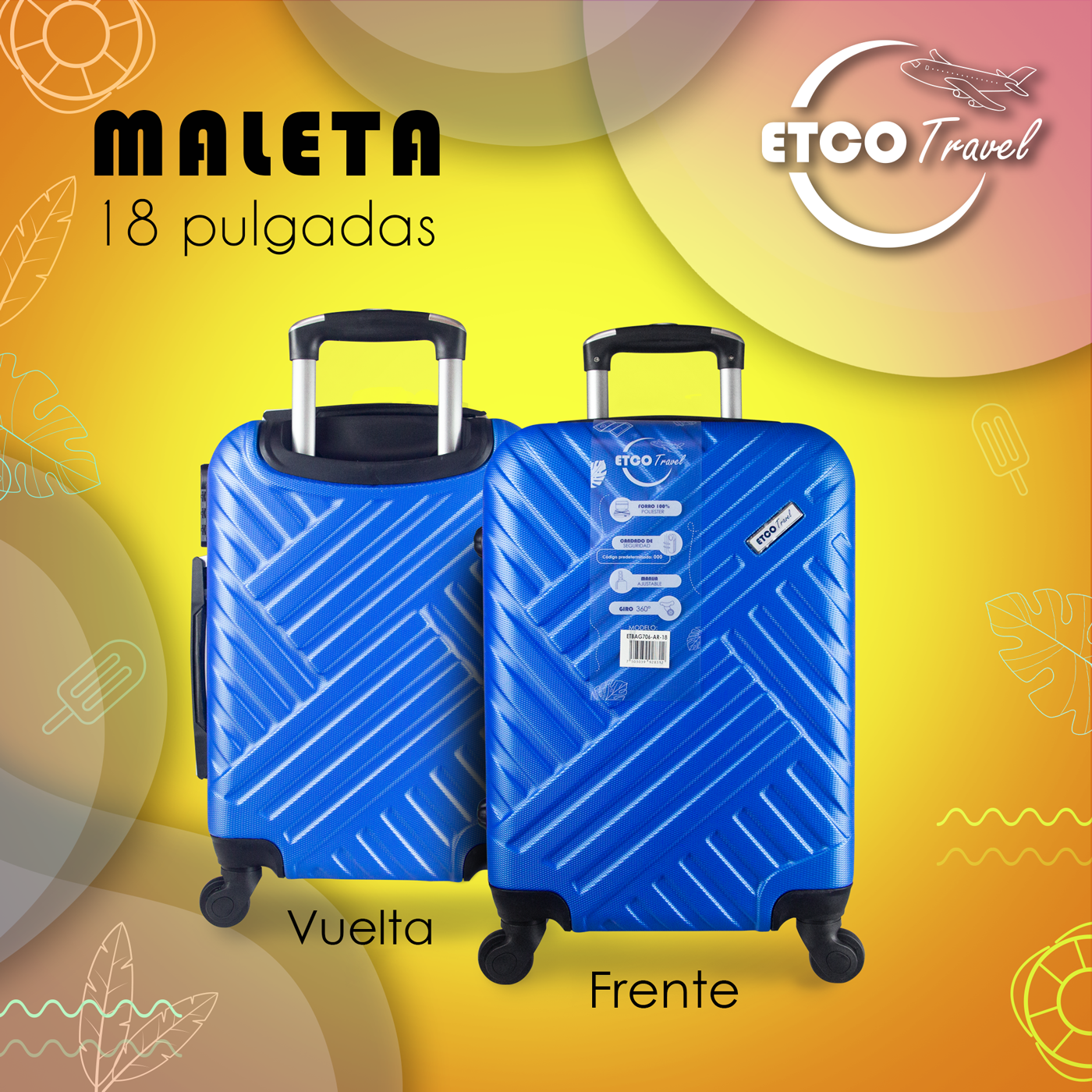 Maleta De Viaje Ligera 18 Pul Etco Travel Equipaje De Mano color Azul Rey Avion Ruedas 360 Barata