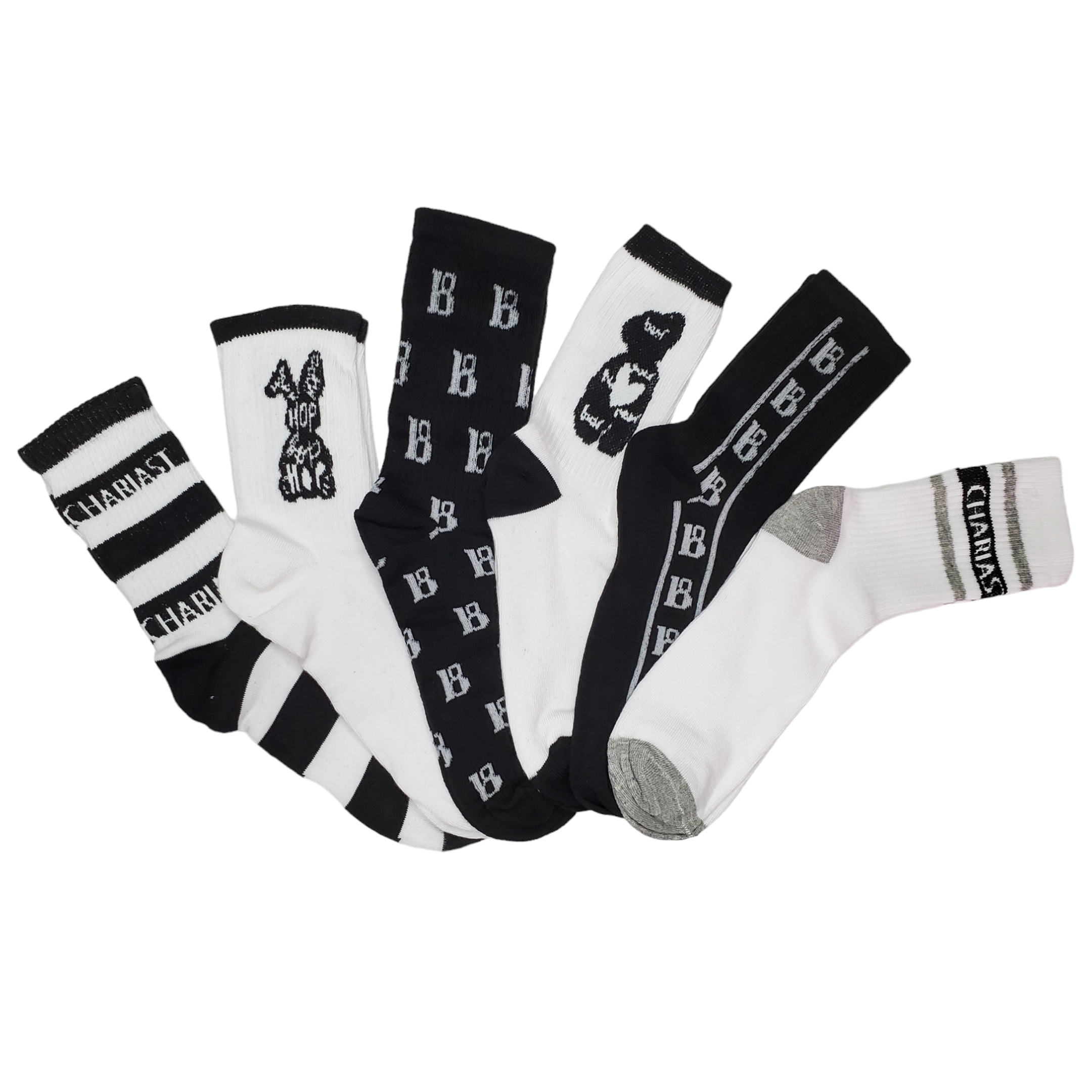 Calcetas Tin Largo Blanco Y Negro Moda Urbana 6 Pares