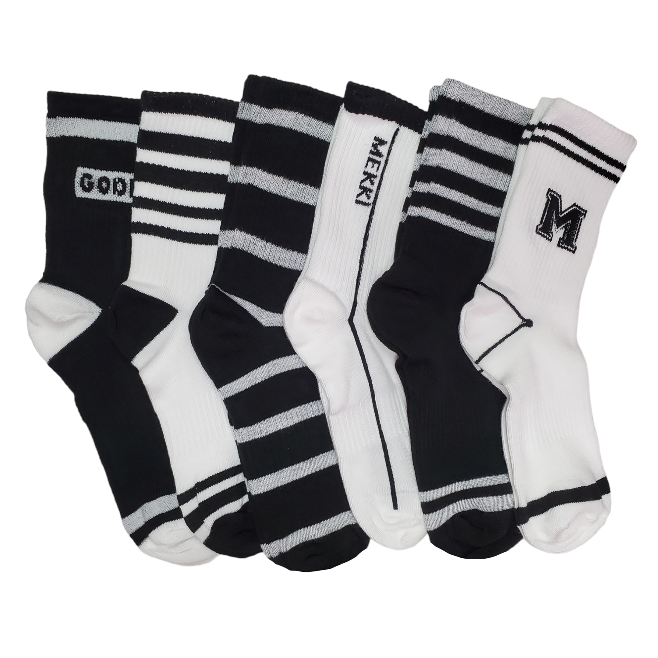 Calcetas Tin Largo Blanco Y Negro Moda Urbana 6 Pares