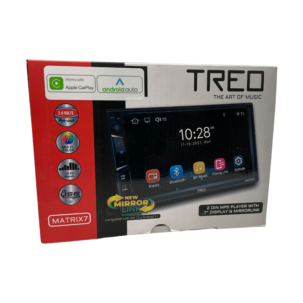 Estéreo 2 DIN HD 7 Pulg Treo MATRIX7 Mirror Link Carplay BT.